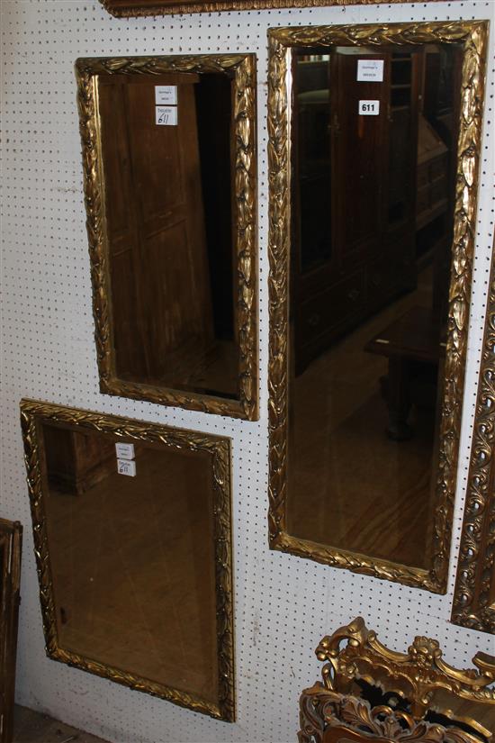 Gilt laurel leaf carved framed wall mirror and a pair of ditto (3)